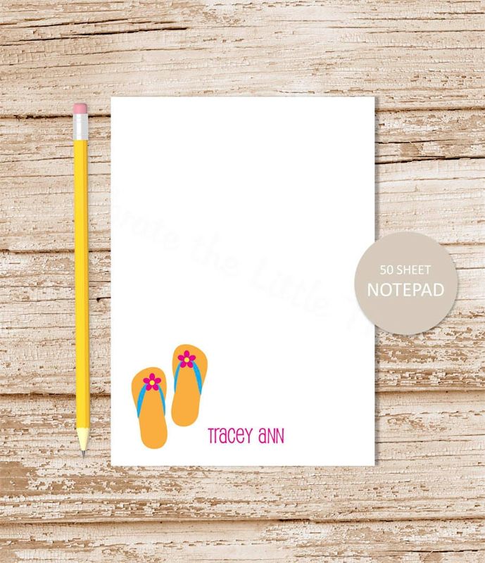 personalized notepad . FLIP FLOPS notepad . flip flops note pad stationery . girls stationary