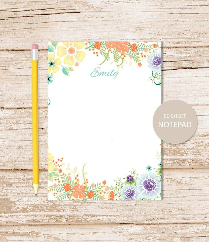 personalized notepad . FLORAL BORDER . note pad . flowers notepad . womens personalized stationery . botanical stationary