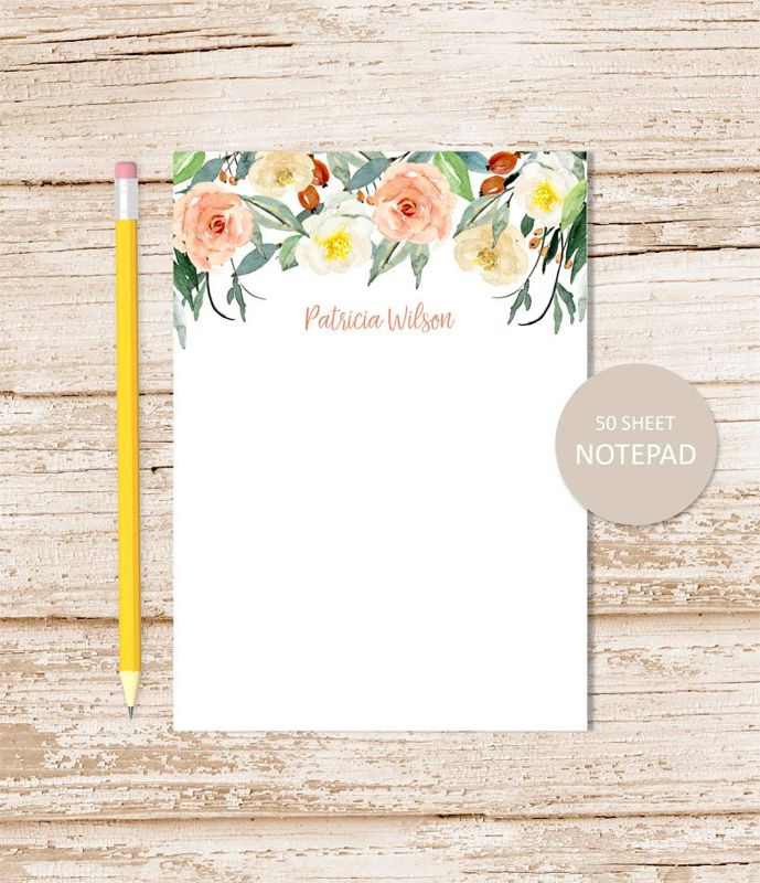 personalized notepad . FLORAL BORDER notepad . watercolor flowers note pad . personalized stationery . flower stationary . botanical, garden