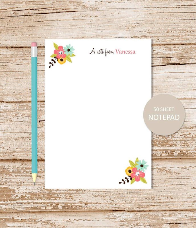 personalized notepad . FLORAL CORNERS . flowers botanical notepad . womens personalized stationery . flowers stationary