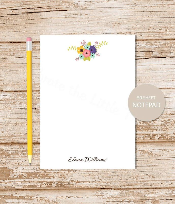 personalized notepad . FLOWER BOUQUET . floral notepad . flower bunch note pad . personalized stationery . womens stationary