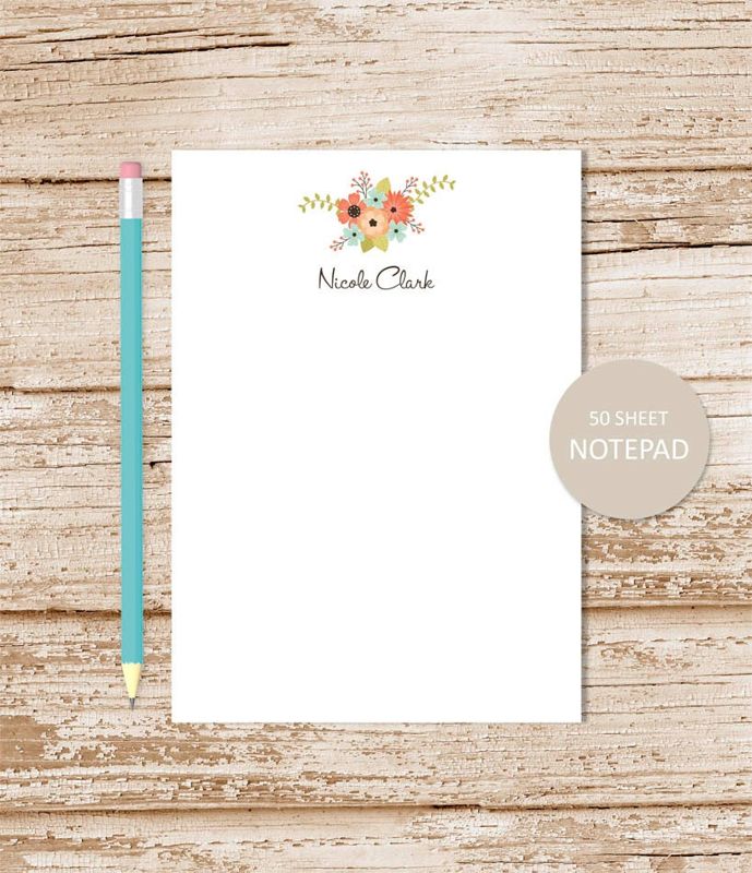 personalized notepad . FLOWER BOUQUET notepad . floral bouquet note pad . flowers notepad . womens personalized stationery . stationary