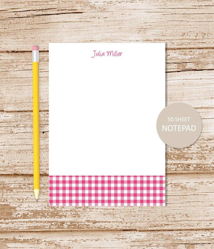 personalized notepad . GINGHAM CHECKED . note pad . personalized stationery . custom stationary