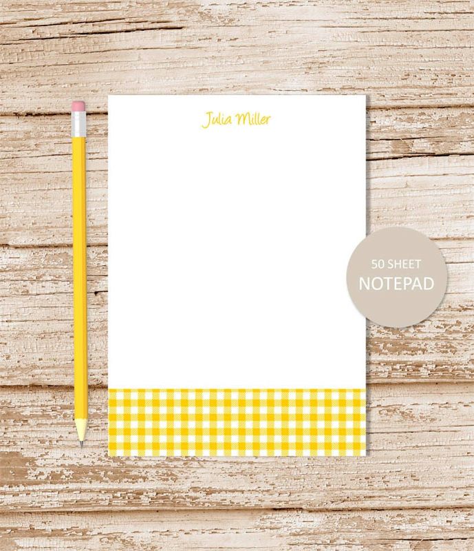 personalized notepad . GINGHAM CHECKED . note pad . personalized stationery . custom stationary