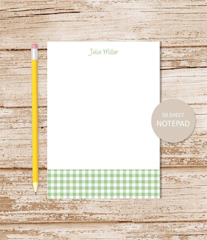 personalized notepad . GINGHAM CHECKED . note pad . personalized stationery . custom stationary