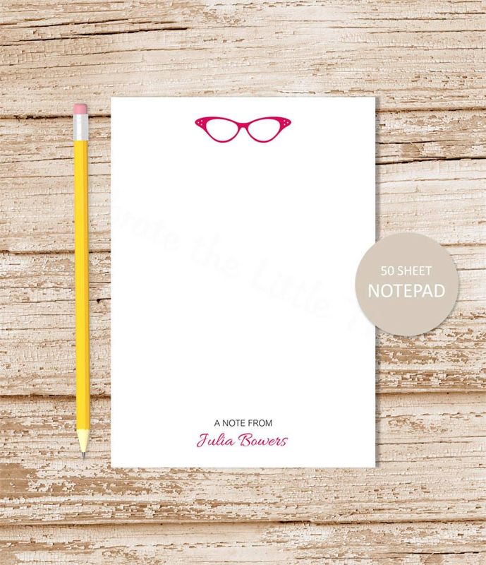 personalized notepad . GLASSES notepad . eyeglasses note pad . personalized stationery . vintage glasses stationary notepad
