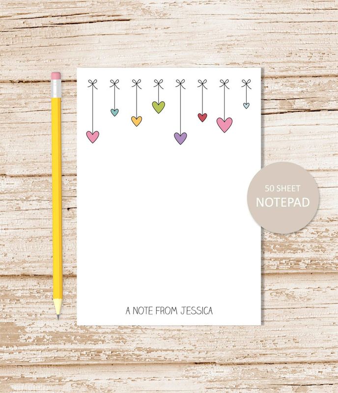 personalized notepad . HEARTS & BOWS notepad . heart border note pad . personalized stationery . girls stationary