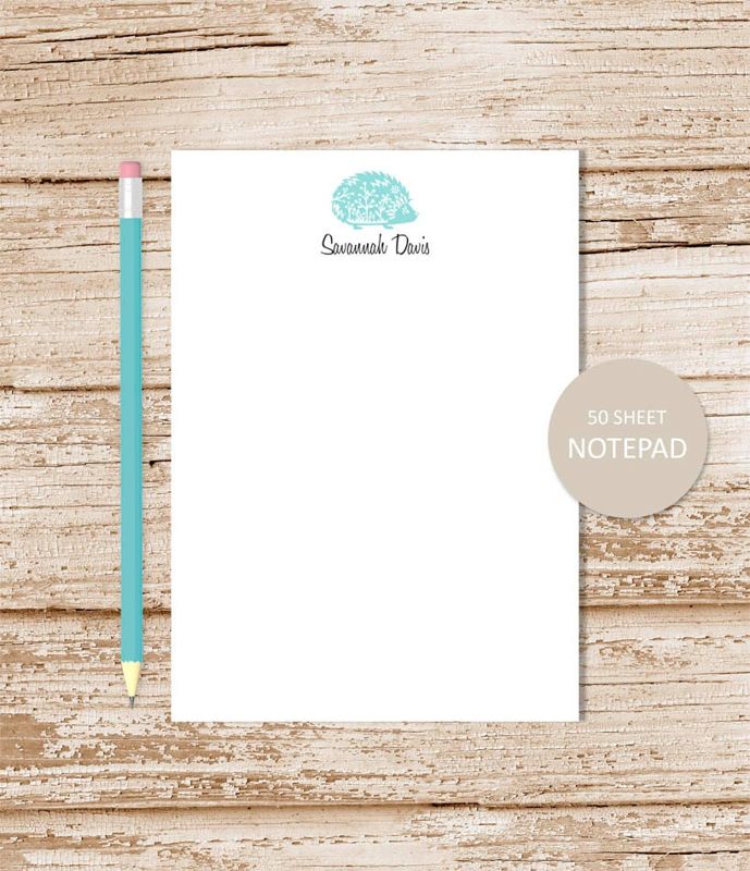 personalized notepad . HEDGEHOG note pad . personalized stationary . porcupine stationery . woodland forest animal