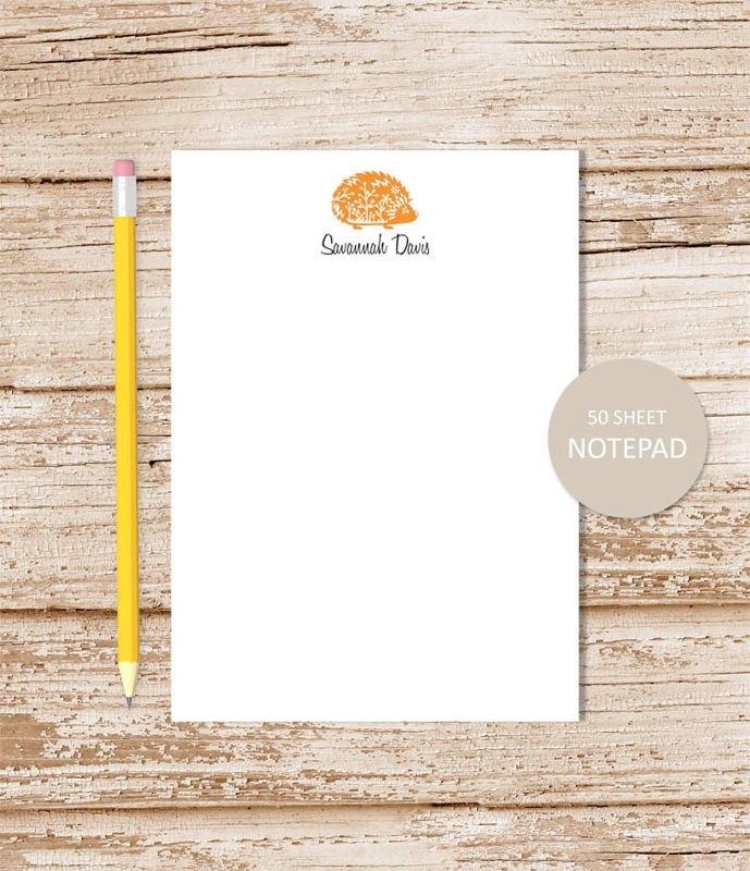 personalized notepad . HEDGEHOG note pad . personalized stationary . porcupine stationery . woodland forest animal