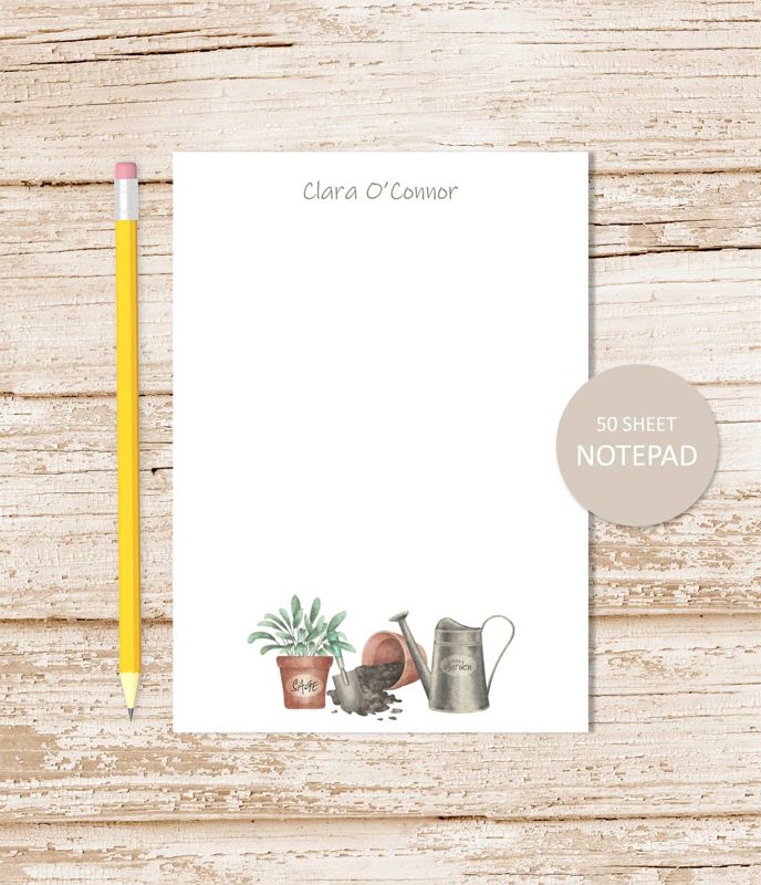 personalized notepad . HERBS . watercolor herb gardening note pad . stationery . stationary . plants notepad . watering can