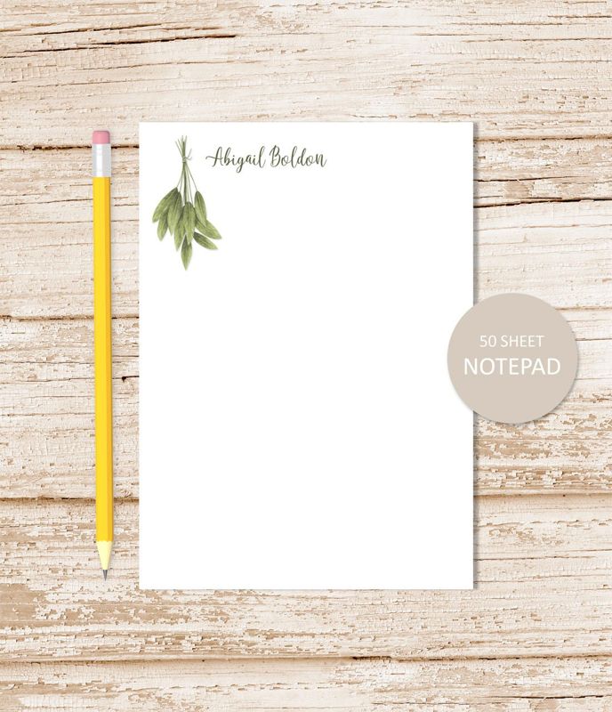 personalized notepad . HERBS . watercolor herb sprig note pad . herbs, sage . stationery . stationary . plants notepad