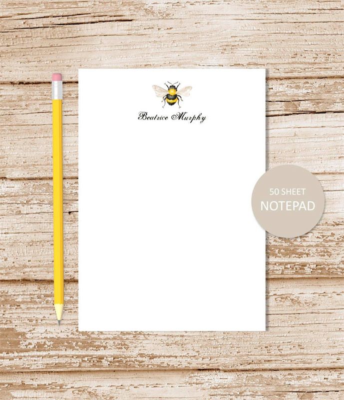 personalized notepad . HONEY BEE notepad . watercolor bee note pad . personalized stationery, stationary