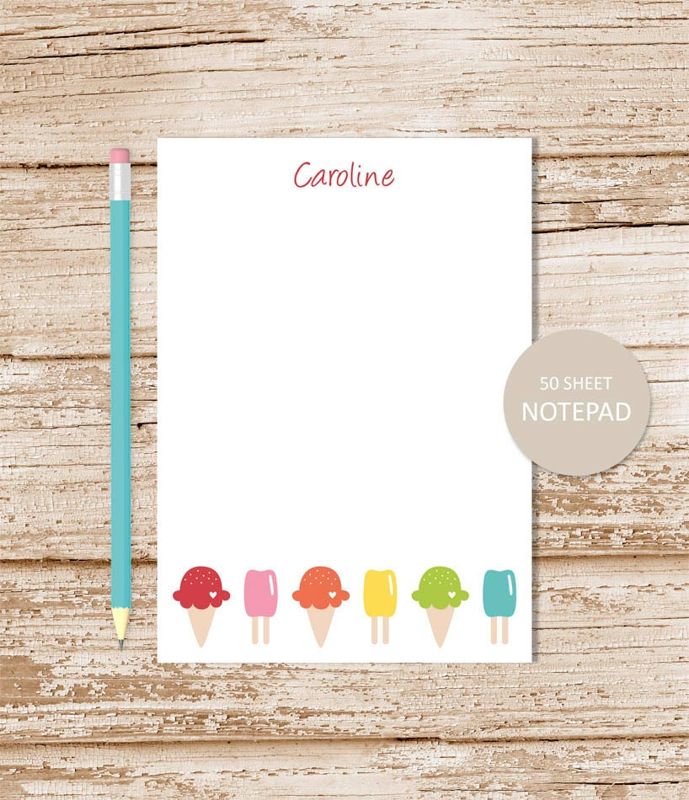 personalized notepad . ICE CREAM CONES . note pad . personalized stationery . girls stationary