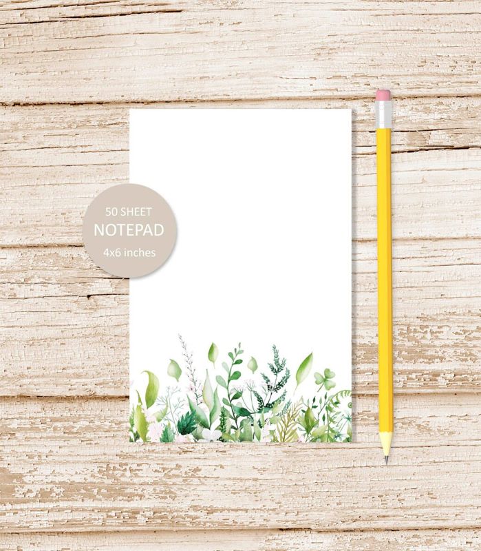 floral greens notepad . watercolor leaves shamrock clover flowers note pad . botanical stationery . stationary | 4x6 inches
