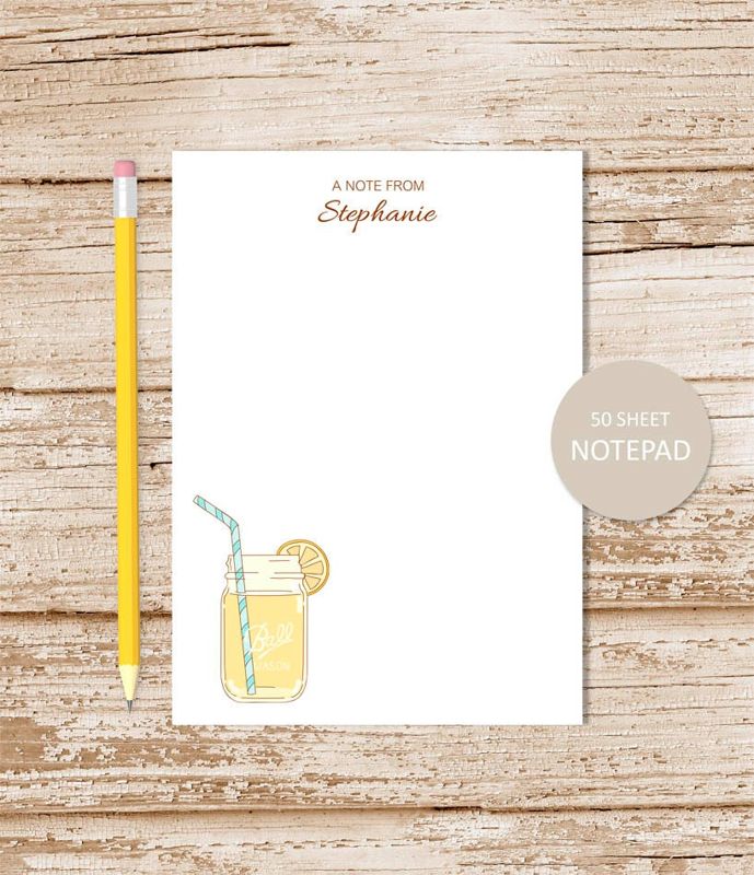 personalized notepad . LEMONADE . note pad . mason jar notepad . girls stationery . personalized stationary