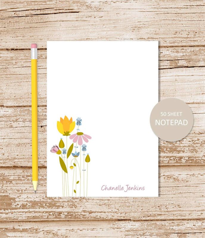 personalized notepad . MEADOW FLOWERS . floral notepad . note pad . personalized stationery . wildflower notepad . womens stationary