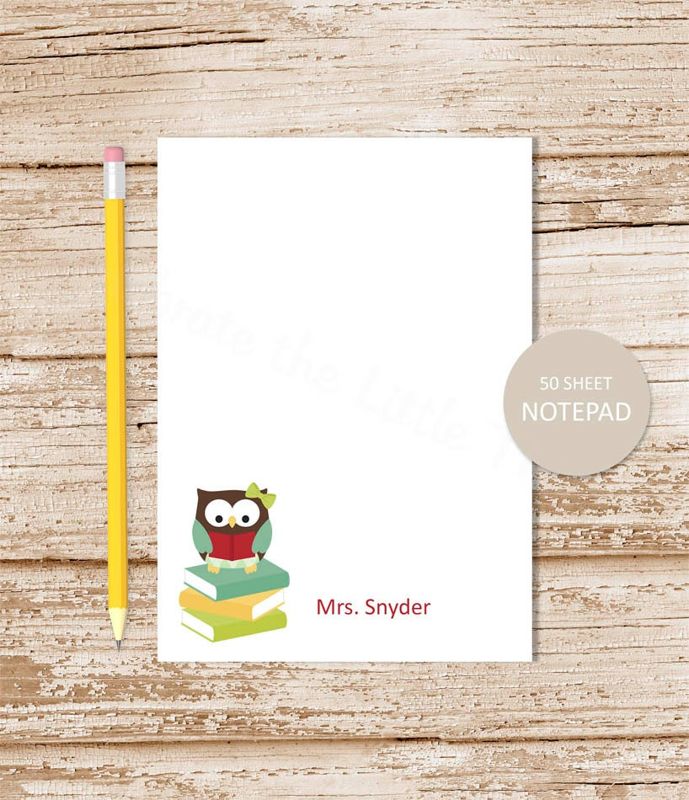 personalized notepad . OWL TEACHER . teacher note pad . teacher owl . personalized stationery . school stationary . teacher gift