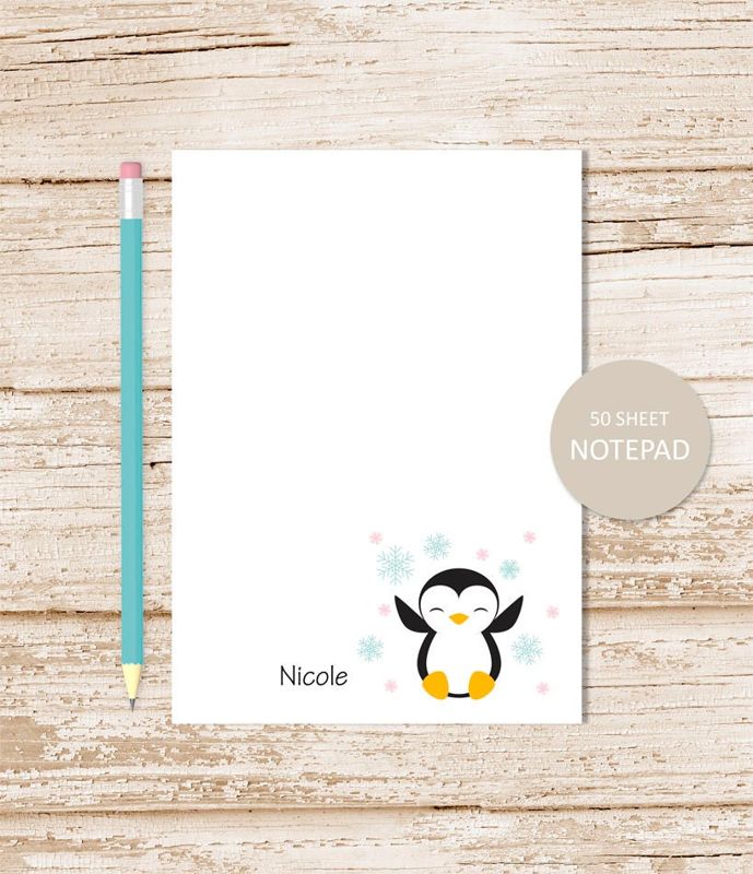 personalized notepad . PENGUIN notepad . penguin note pad . girls, youthful . personalized stationery stationary