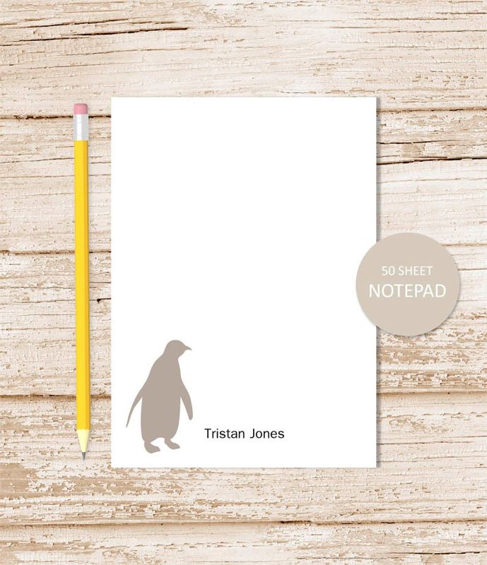 personalized notepad . PENGUIN SILHOUETTE . notepad . penguin note pad . arctic polar animal . personalized stationery stationary