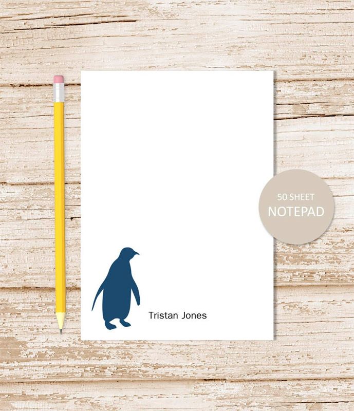 personalized notepad . PENGUIN SILHOUETTE . notepad . penguin note pad . arctic polar animal . personalized stationery stationary