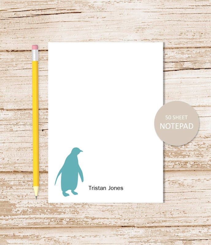 personalized notepad . PENGUIN SILHOUETTE . notepad . penguin note pad . arctic polar animal . personalized stationery stationary