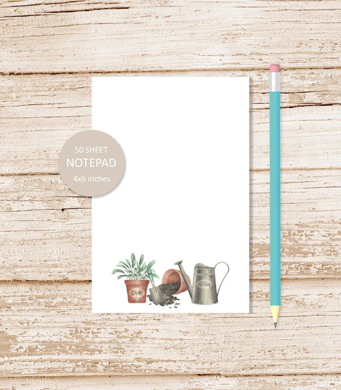 gardening notepad . watercolor herb planting note pad . flower pots, sage plants herbs stationery stationary . garden | 4x6 inches
