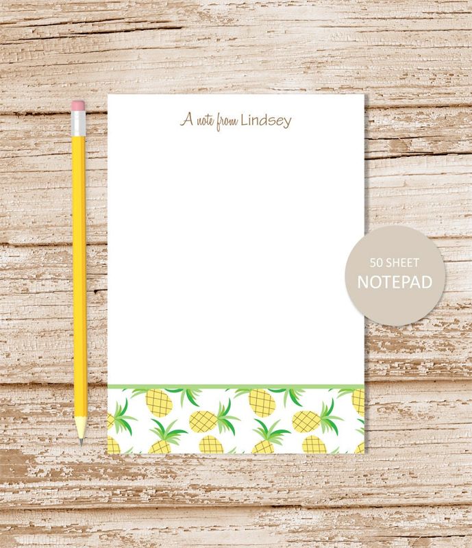 personalized notepad . PINEAPPLE BORDER . note pad . tropical fruit notepad . personalized stationery . pineapples stationary