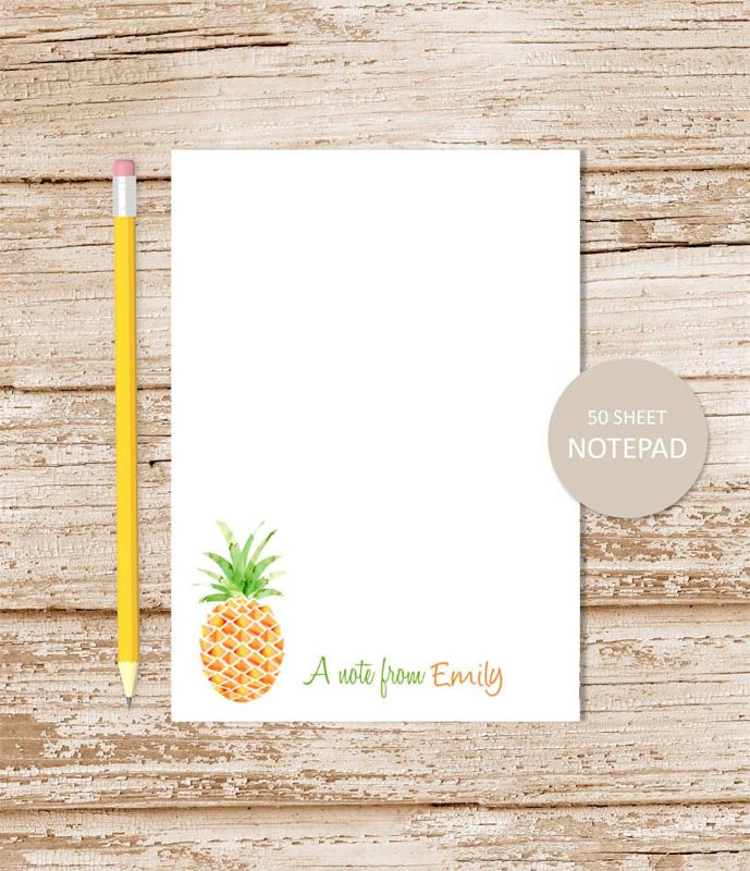 personalized notepad . PINEAPPLE notepad . watercolor pineapple note pad . tropical fruit . personalized stationary . stationery gift