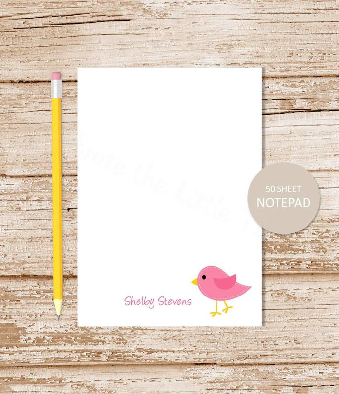 personalized notepad . PINK BIRD . note pad . personalized stationery . stationary