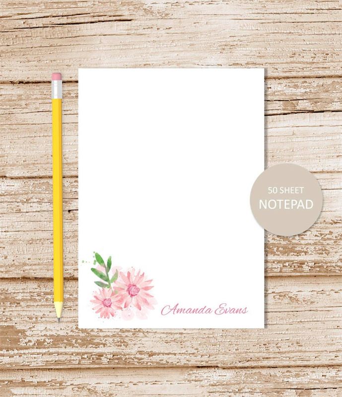 personalized notepad . PINK DAISY notepad . watercolor daisies . daisy note pad . personalized stationery . botanical stationary