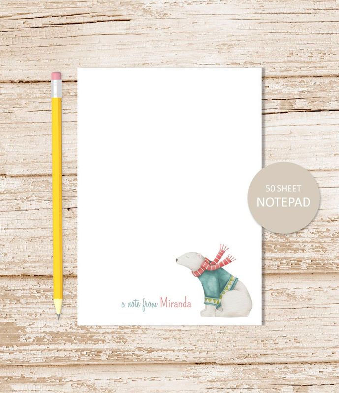personalized notepad . POLAR BEAR notepad . watercolor note pad . winter, arctic animal . personalized stationery stationary