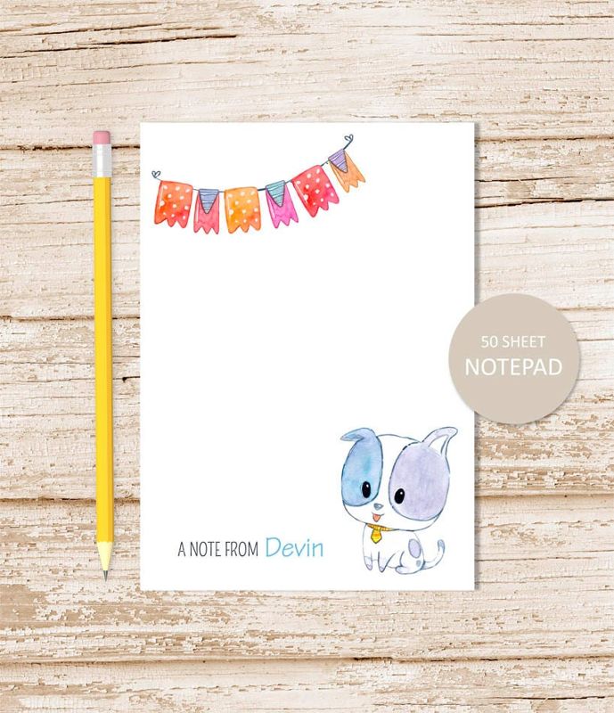 personalized notepad . PUPPY DOG . note pad . watercolor . personalized stationery . kids, childrens stationary