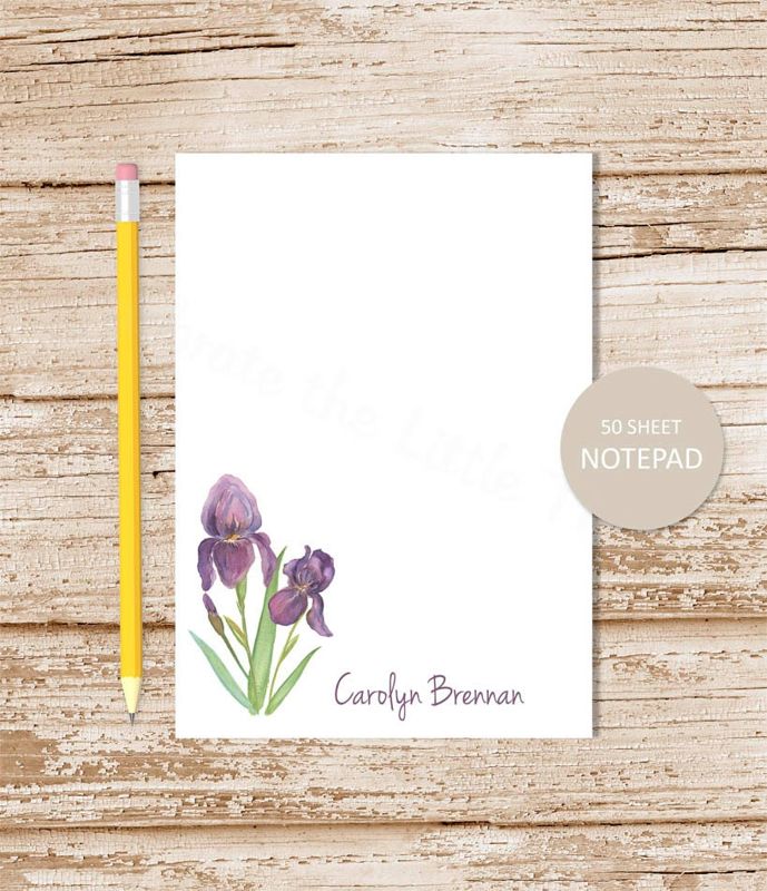 personalized notepad . PURPLE IRIS note pad . personalized stationery . flower stationary . floral notepad