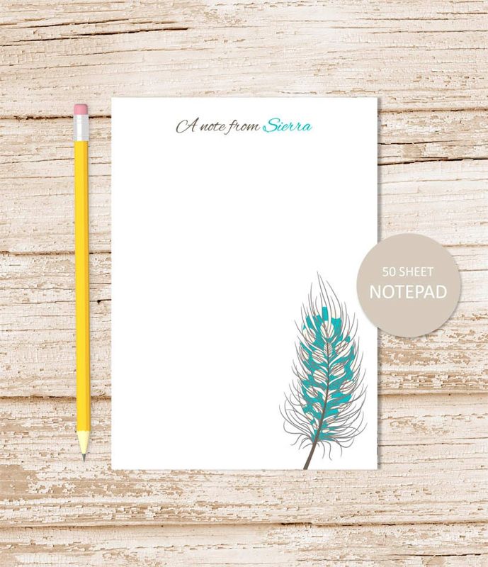 personalized notepad . QUILL FEATHER notepad, note pad . choose feather color . personalized stationery . stationary gift