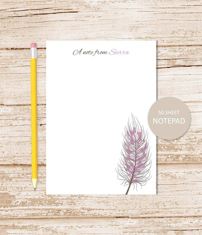 personalized notepad . QUILL FEATHER notepad, note pad . choose feather color . personalized stationery . stationary gift