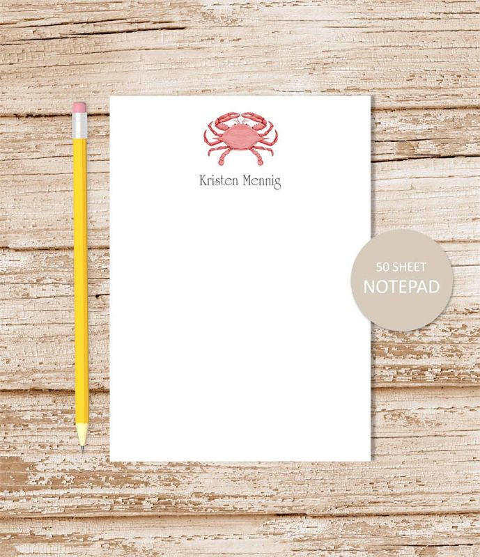 personalized notepad . RED CRAB . notepad . watercolor crab note pad . beach, nautical . personalized stationery . nautical stationary