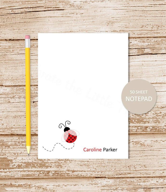 personalized notepad . RED LADYBUG . note pad . personalized stationery . custom stationary . girls notepad