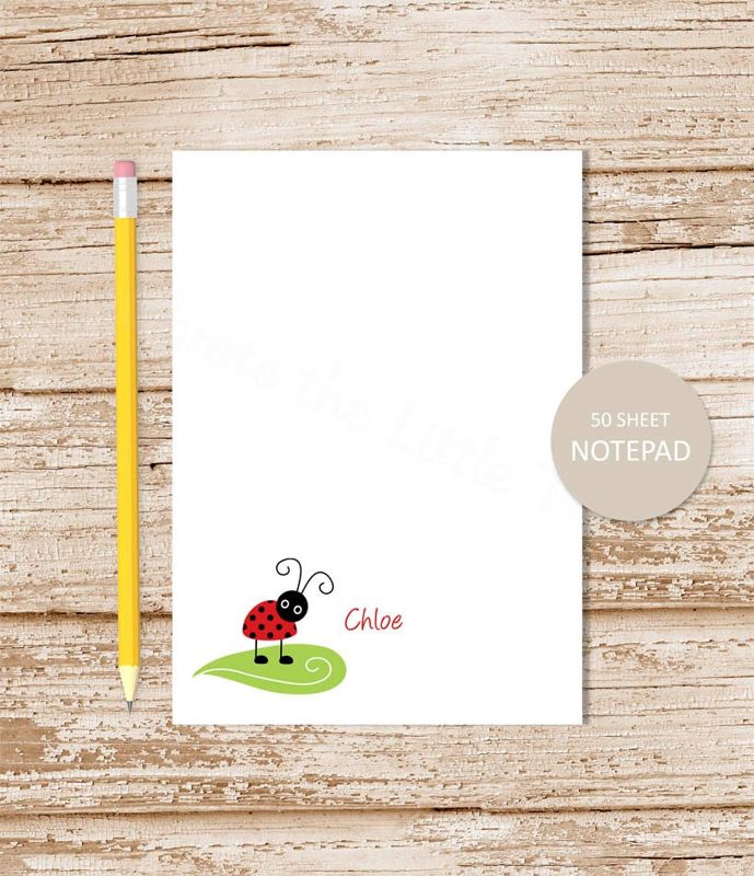 personalized notepad . RED LADYBUG LEAF notepad, note pad . personalized stationery stationary . insect nature whimsical cute
