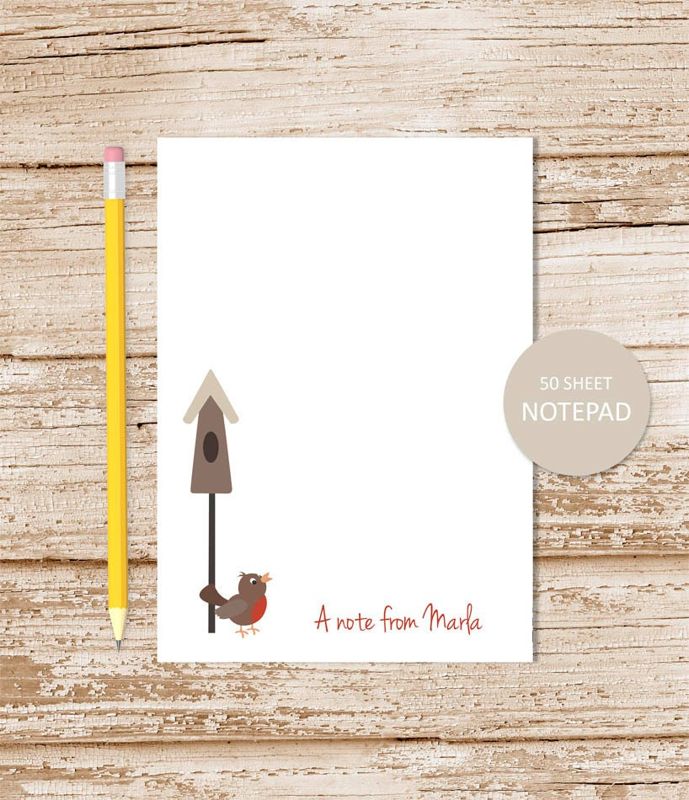 personalized notepad . RUSTIC BIRDHOUSE notepad . robin note pad . personalized stationery . bird stationary