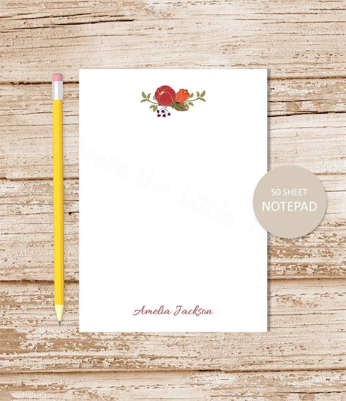 personalized notepad . RUSTIC FLOWERS notepad . floral note pad . autumn fall nature . personalized stationery . stationary