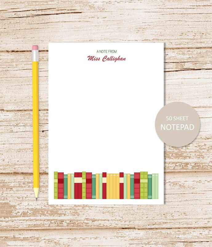 personalized notepad . SCHOOL BOOKS notepad . teacher note pad . personalized stationery stationary . teacher gift . librarian, library