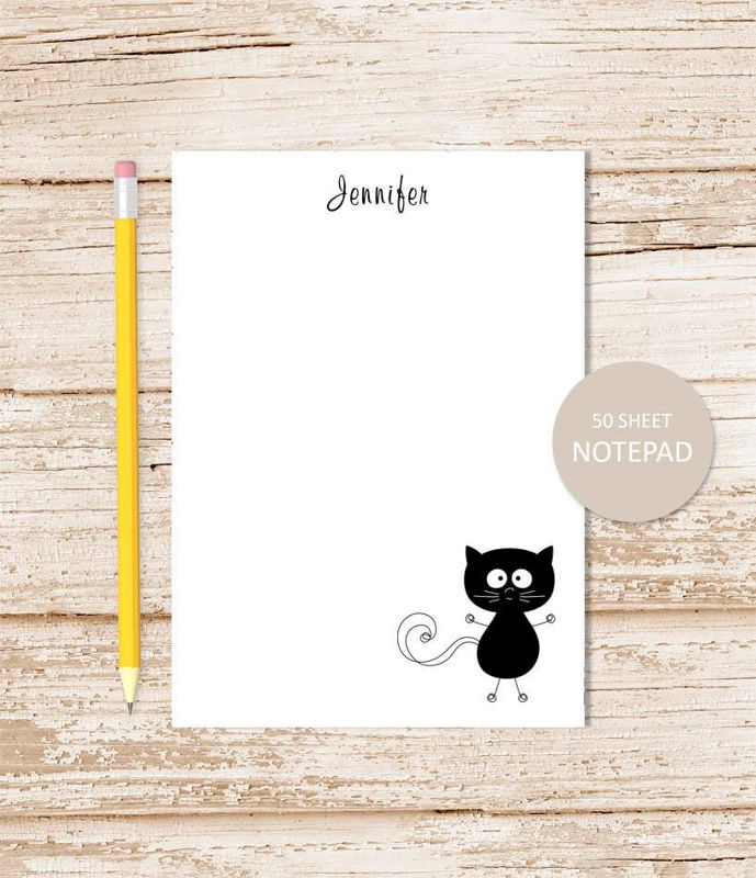 personalized notepad . SILLY BLACK CAT notepad . cat note pad . personalized stationary . stationery gift . halloween