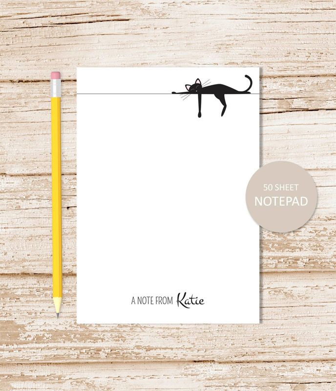 personalized notepad . SLEEPING BLACK CAT . notepad . cat note pad . personalized stationary . stationery gift . siamese cat