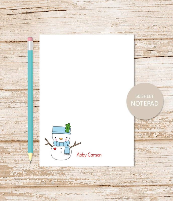 personalized notepad . SNOWMAN . note pad . cute snowman notepad . personalized stationery . stationary . youthful, winter