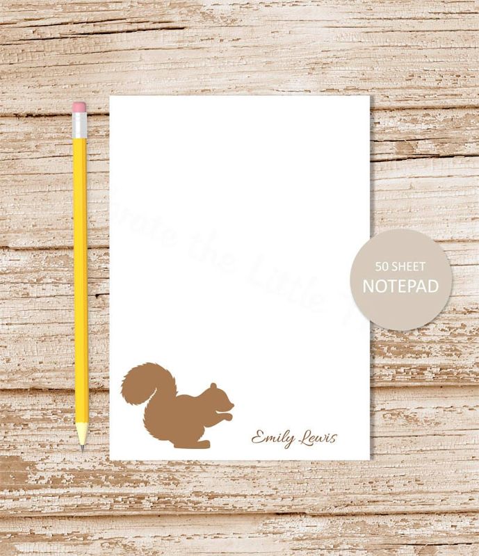personalized notepad . SQUIRREL SILHOUETTE . note pad . personalized stationery . stationary notepad . woodland forest