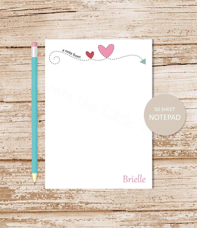 personalized notepad . STITCHED ARROW HEART notepad . arrow note pad . personalized stationery . teen stationary
