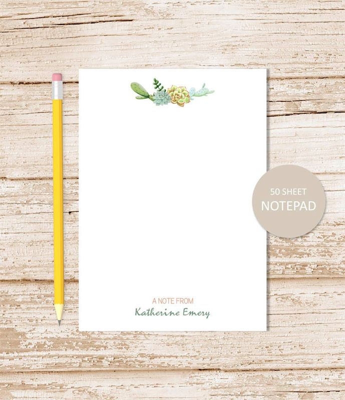 personalized notepad . SUCCULENT . note pad . succulents notepad . cactus, cacti . personalized stationery . stationary gift