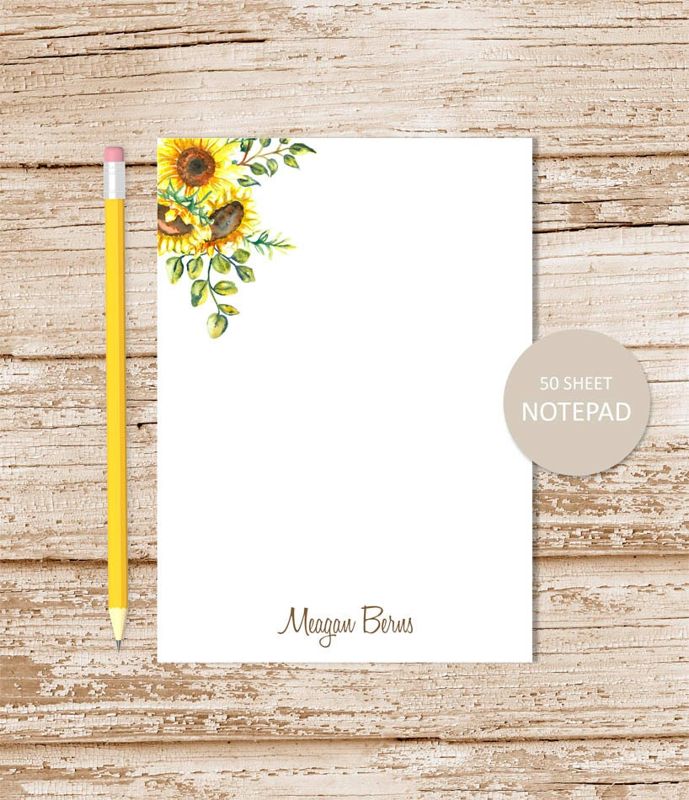 personalized notepad . SUNFLOWER notepad . watercolor sunflowers . sunflower note pad . personalized stationery . botanical stationary