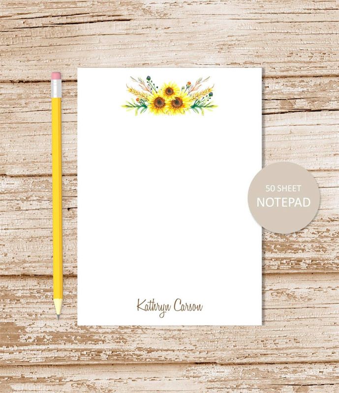 personalized notepad . SUNFLOWER SWAG note pad . watercolor sunflowers . sunflower notepad . personalized stationery . botanical stationary