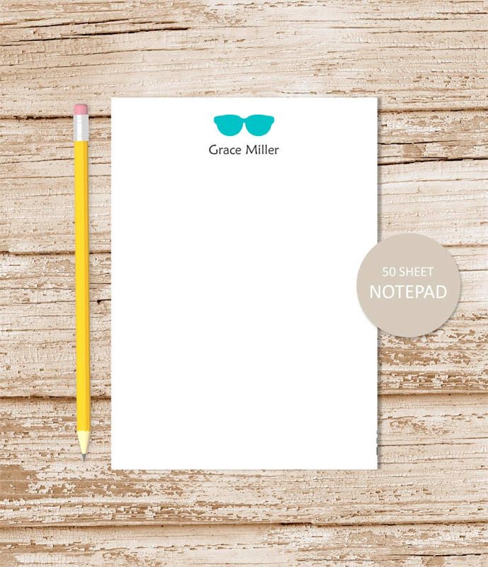personalized notepad . SUNGLASSES . note pad . personalized stationery . stationary . silhouette . color choices